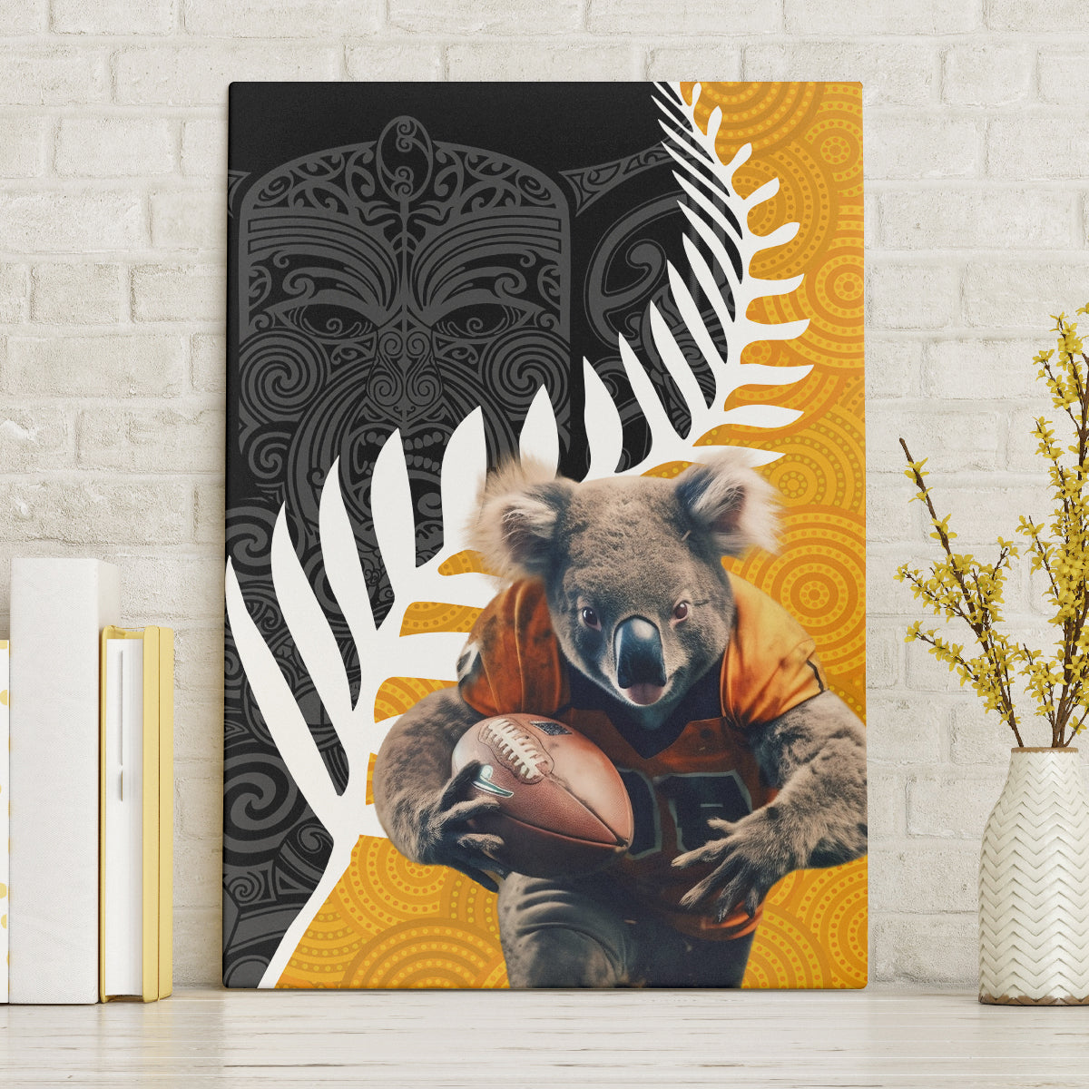 New Zealand and Australia Rugby Canvas Wall Art Koala and Maori Warrior Together