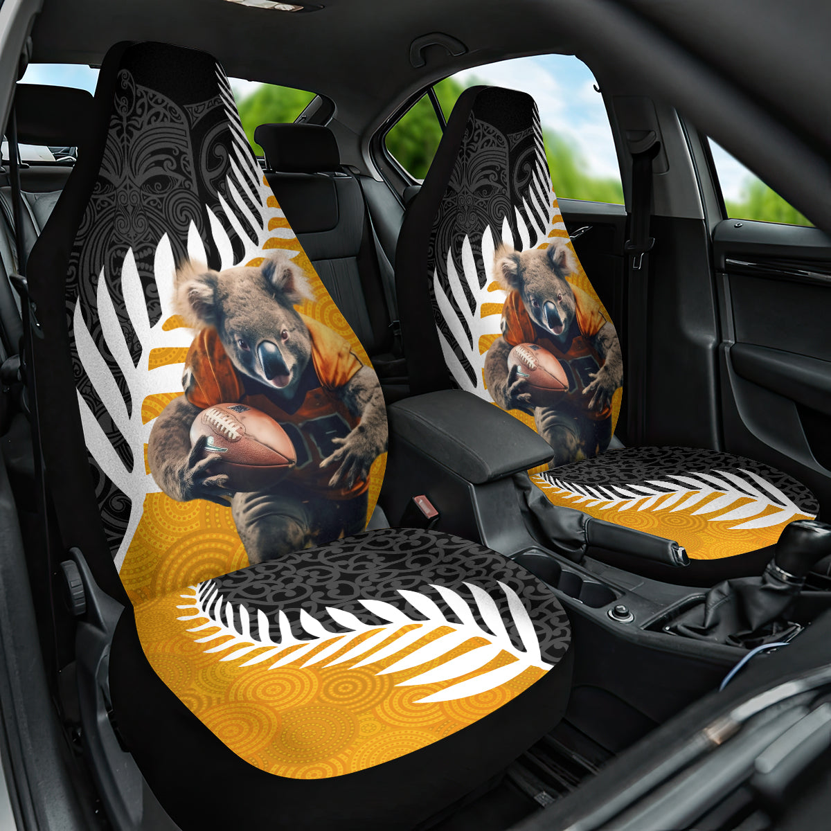 New Zealand and Australia Rugby Car Seat Cover Koala and Maori Warrior Together