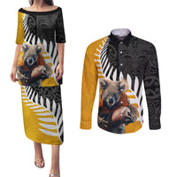 New Zealand and Australia Rugby Couples Matching Puletasi and Long Sleeve Button Shirt Koala and Maori Warrior Together