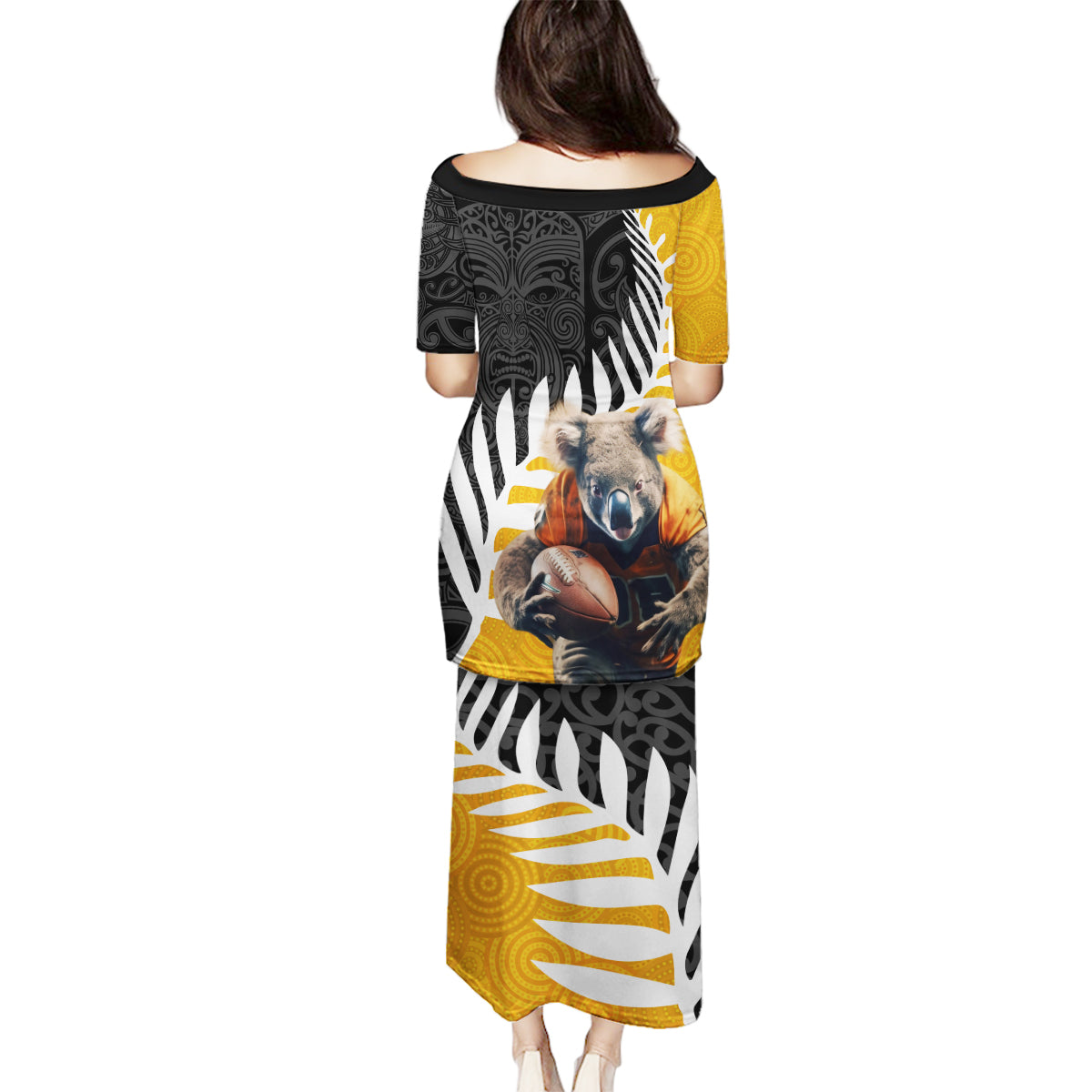 New Zealand and Australia Rugby Family Matching Puletasi and Hawaiian Shirt Koala and Maori Warrior Together