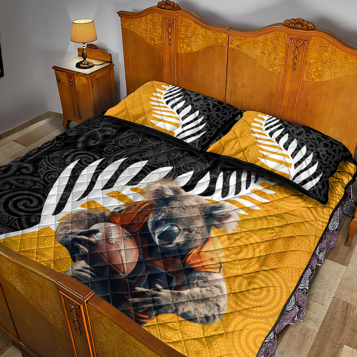 New Zealand and Australia Rugby Quilt Bed Set Koala and Maori Warrior Together