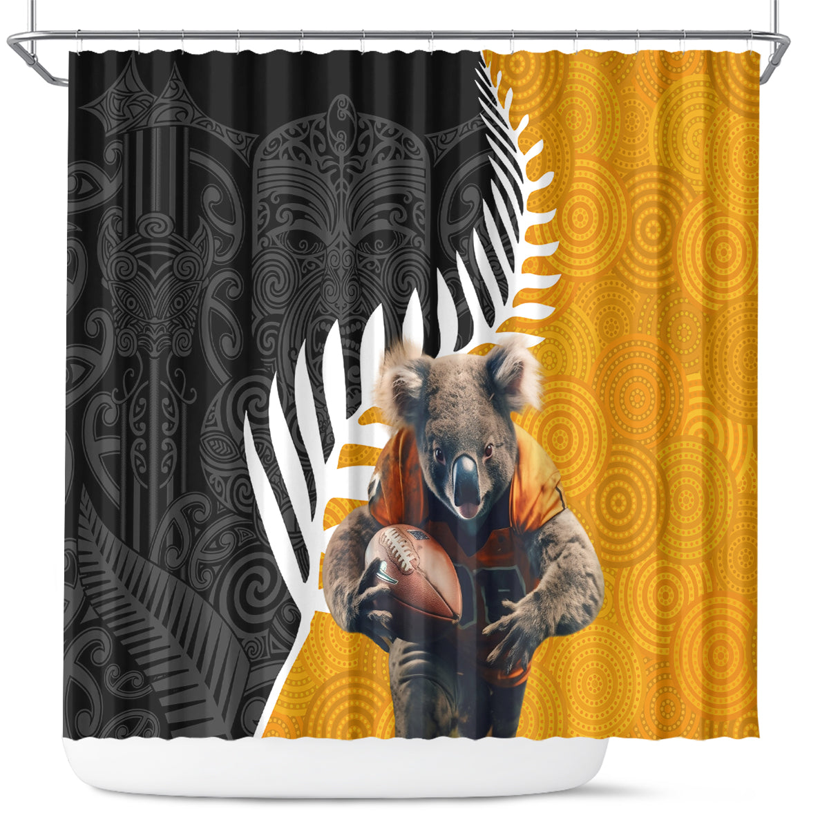New Zealand and Australia Rugby Shower Curtain Koala and Maori Warrior Together