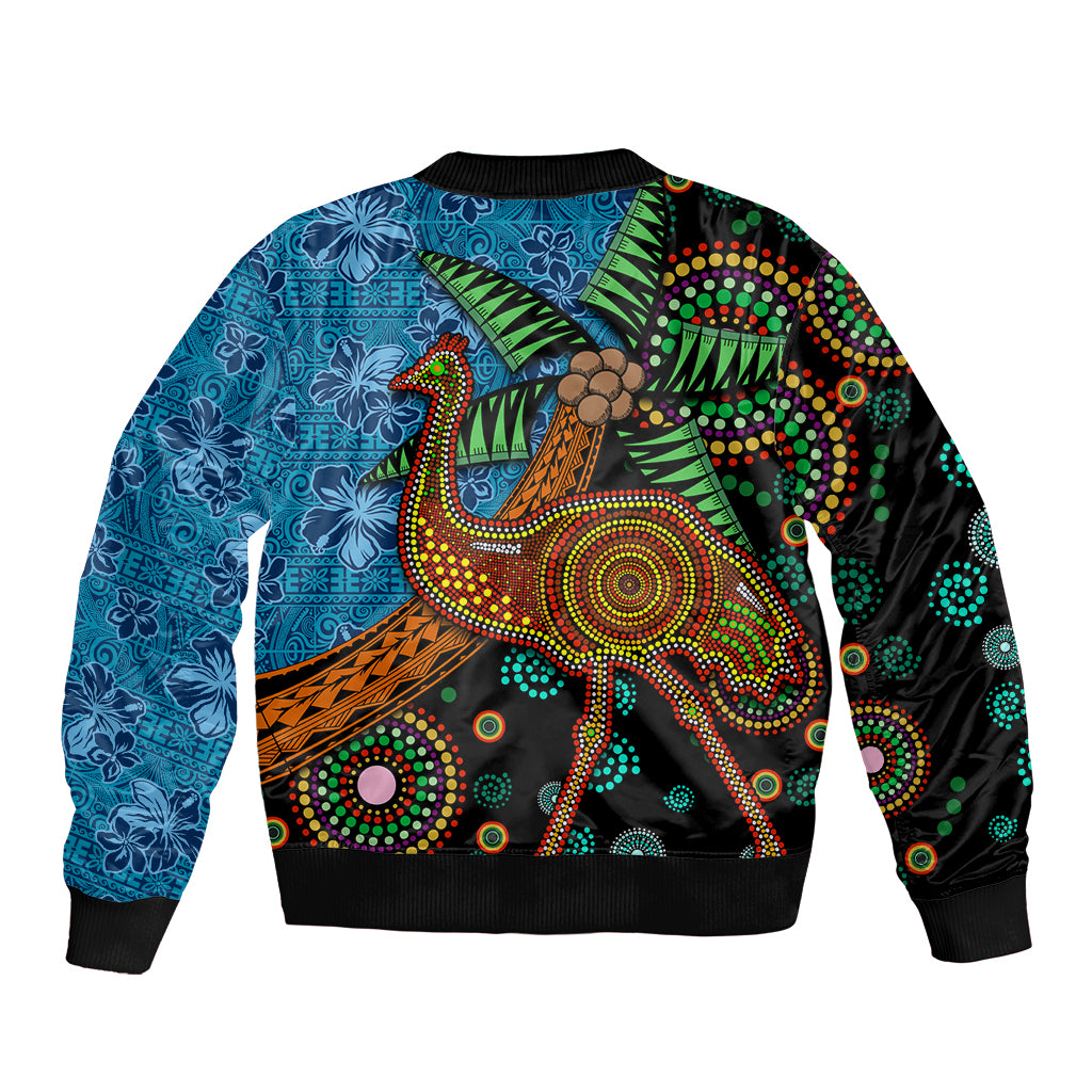 Fiji and Australia Bomber Jacket Palm Tree and Abogirinal Emu