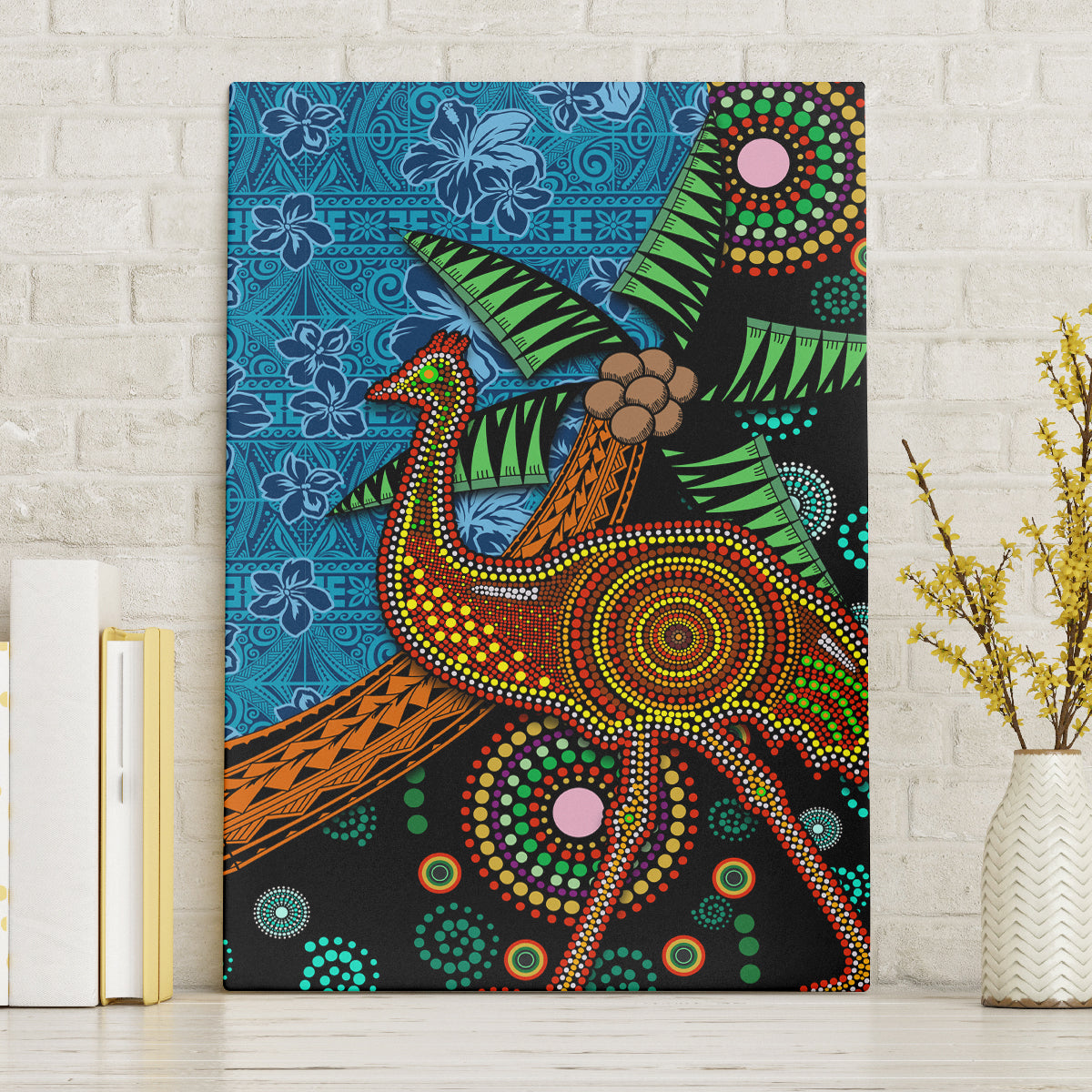 Fiji and Australia Canvas Wall Art Palm Tree and Abogirinal Emu