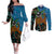 Fiji and Australia Couples Matching Off The Shoulder Long Sleeve Dress and Long Sleeve Button Shirt Palm Tree and Abogirinal Emu