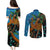 Fiji and Australia Couples Matching Puletasi and Long Sleeve Button Shirt Palm Tree and Abogirinal Emu