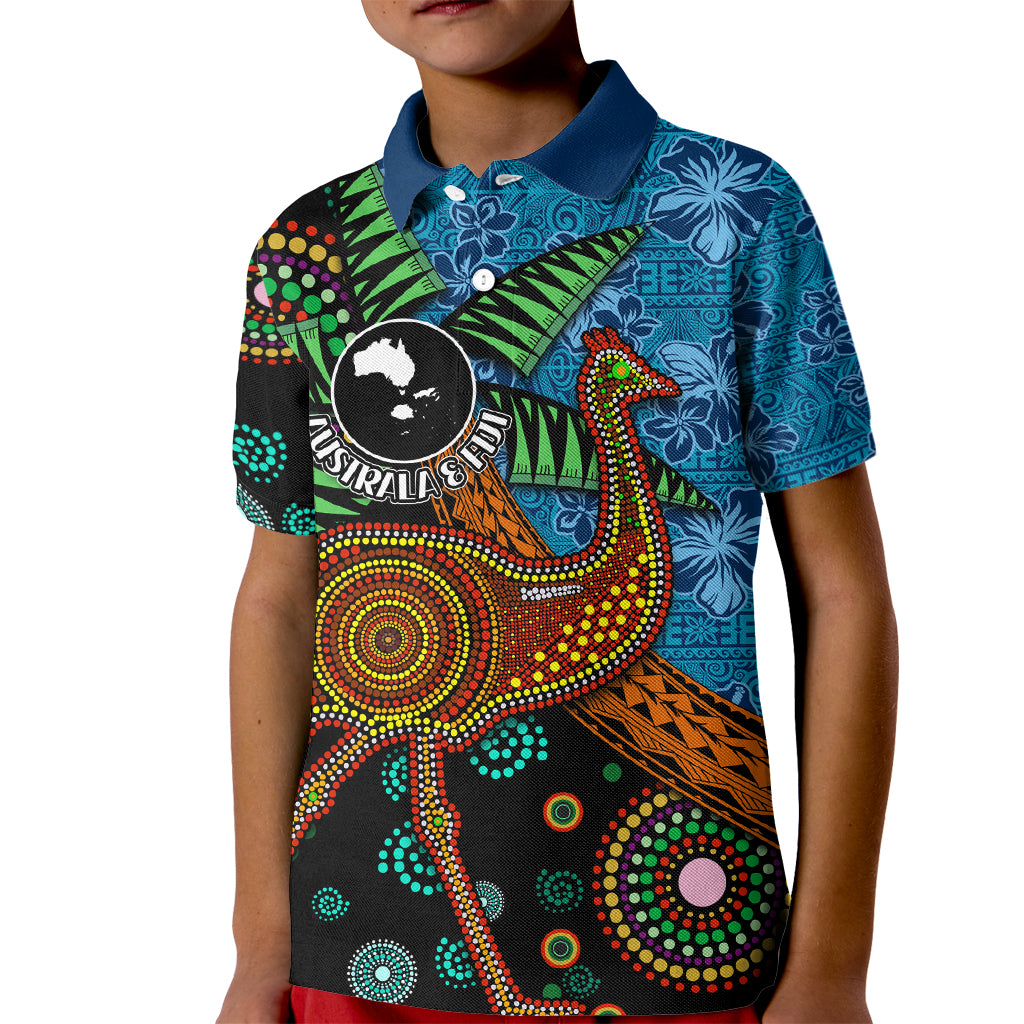 Fiji and Australia Kid Polo Shirt Palm Tree and Abogirinal Emu