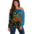 Fiji and Australia Off Shoulder Sweater Palm Tree and Abogirinal Emu