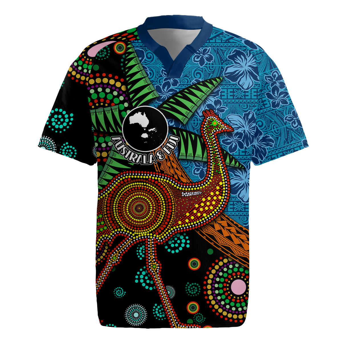 Fiji and Australia Rugby Jersey Palm Tree and Abogirinal Emu