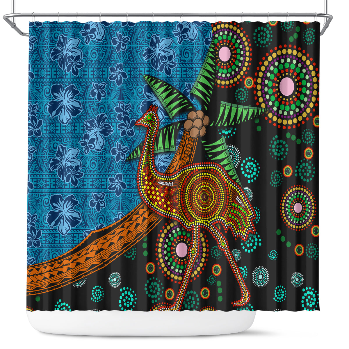 Fiji and Australia Shower Curtain Palm Tree and Abogirinal Emu