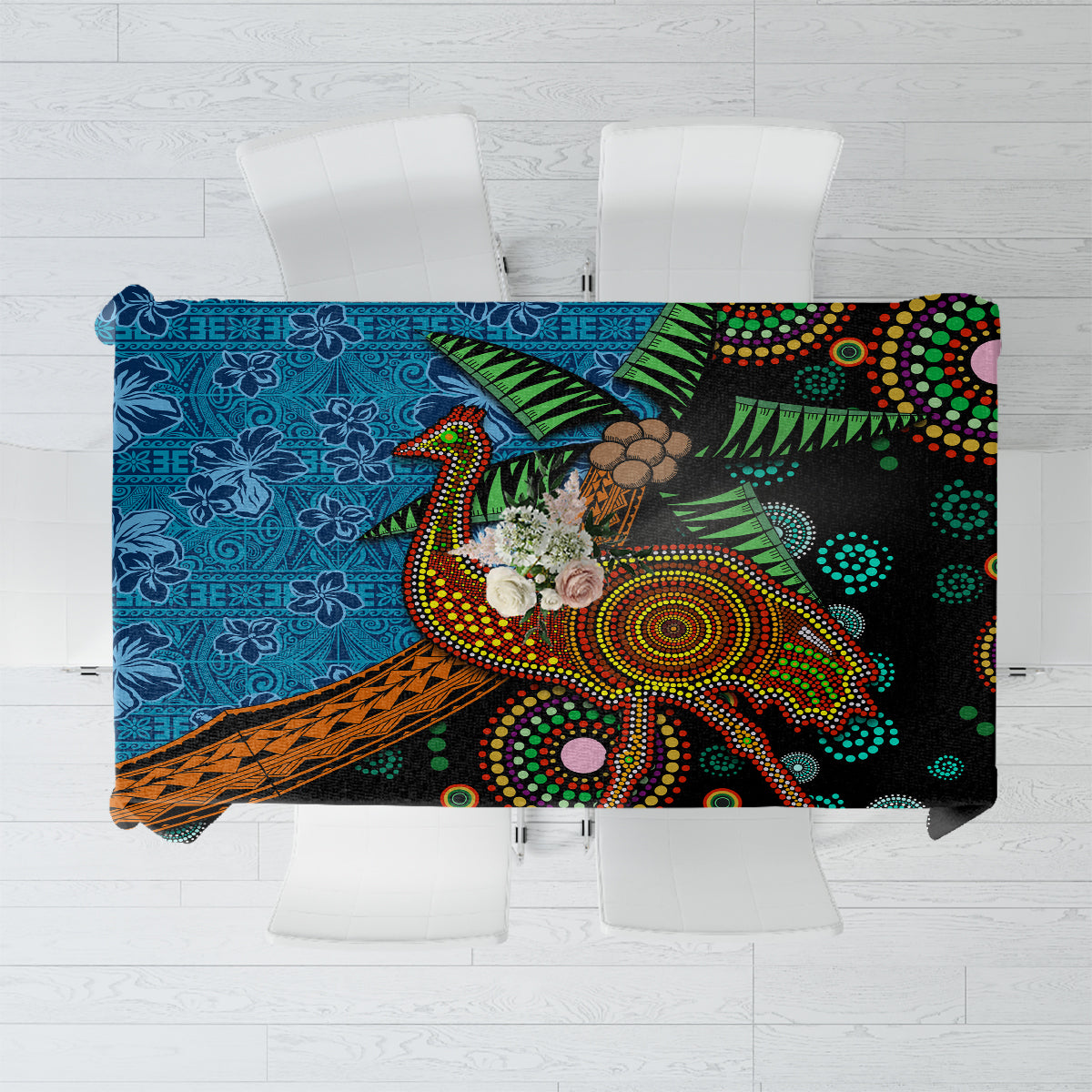 Fiji and Australia Tablecloth Palm Tree and Abogirinal Emu