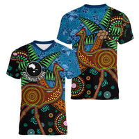 Fiji and Australia Women V-Neck T-Shirt Palm Tree and Abogirinal Emu