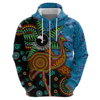 Fiji and Australia Zip Hoodie Palm Tree and Abogirinal Emu