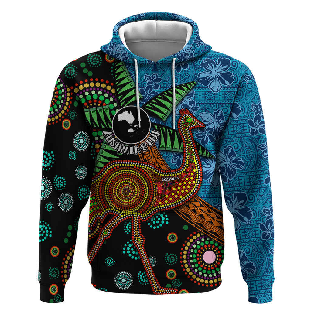 Fiji and Australia Zip Hoodie Palm Tree and Abogirinal Emu