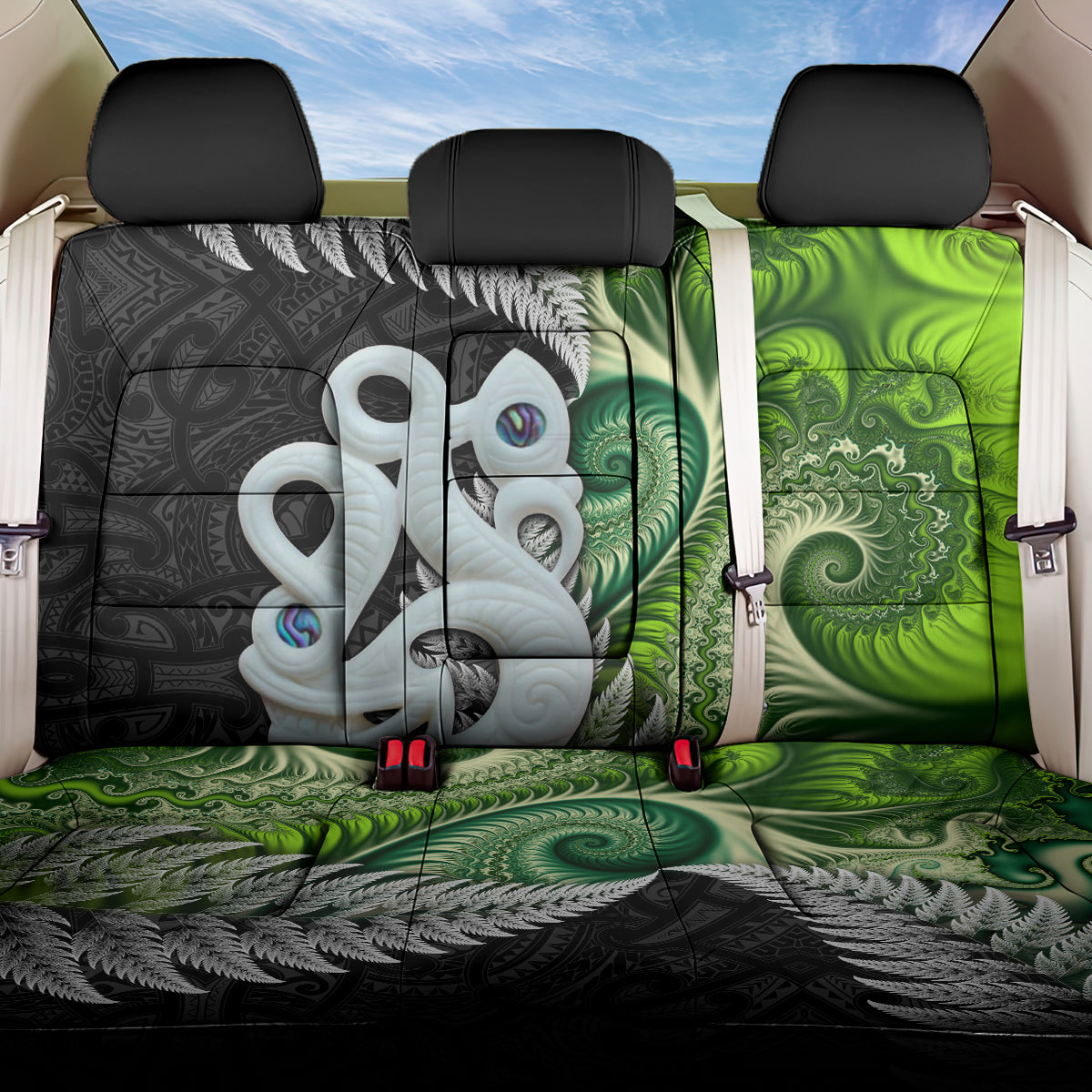 New Zealand Koru Natural Back Car Seat Cover Manaia and Silver Fern Maori Pattern