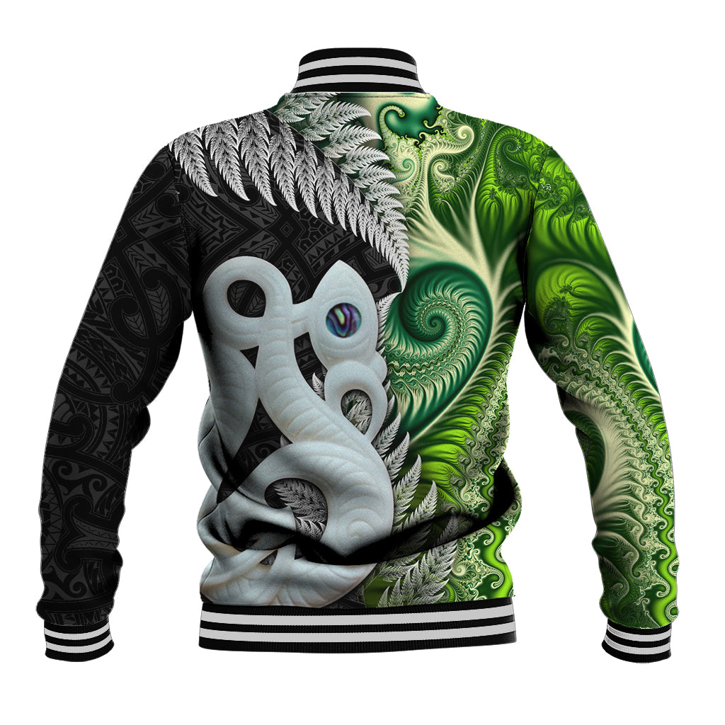 New Zealand Koru Natural Baseball Jacket Manaia and Silver Fern Maori Pattern