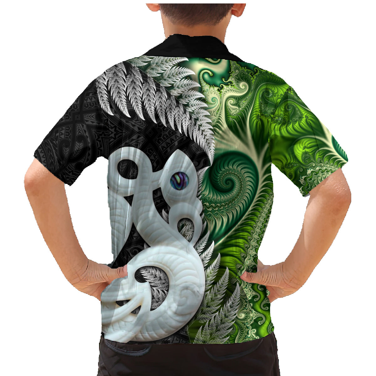 New Zealand Koru Natural Family Matching Mermaid Dress and Hawaiian Shirt Manaia and Silver Fern Maori Pattern