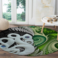 New Zealand Koru Natural Round Carpet Manaia and Silver Fern Maori Pattern