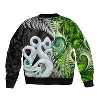 New Zealand Koru Natural Sleeve Zip Bomber Jacket Manaia and Silver Fern Maori Pattern
