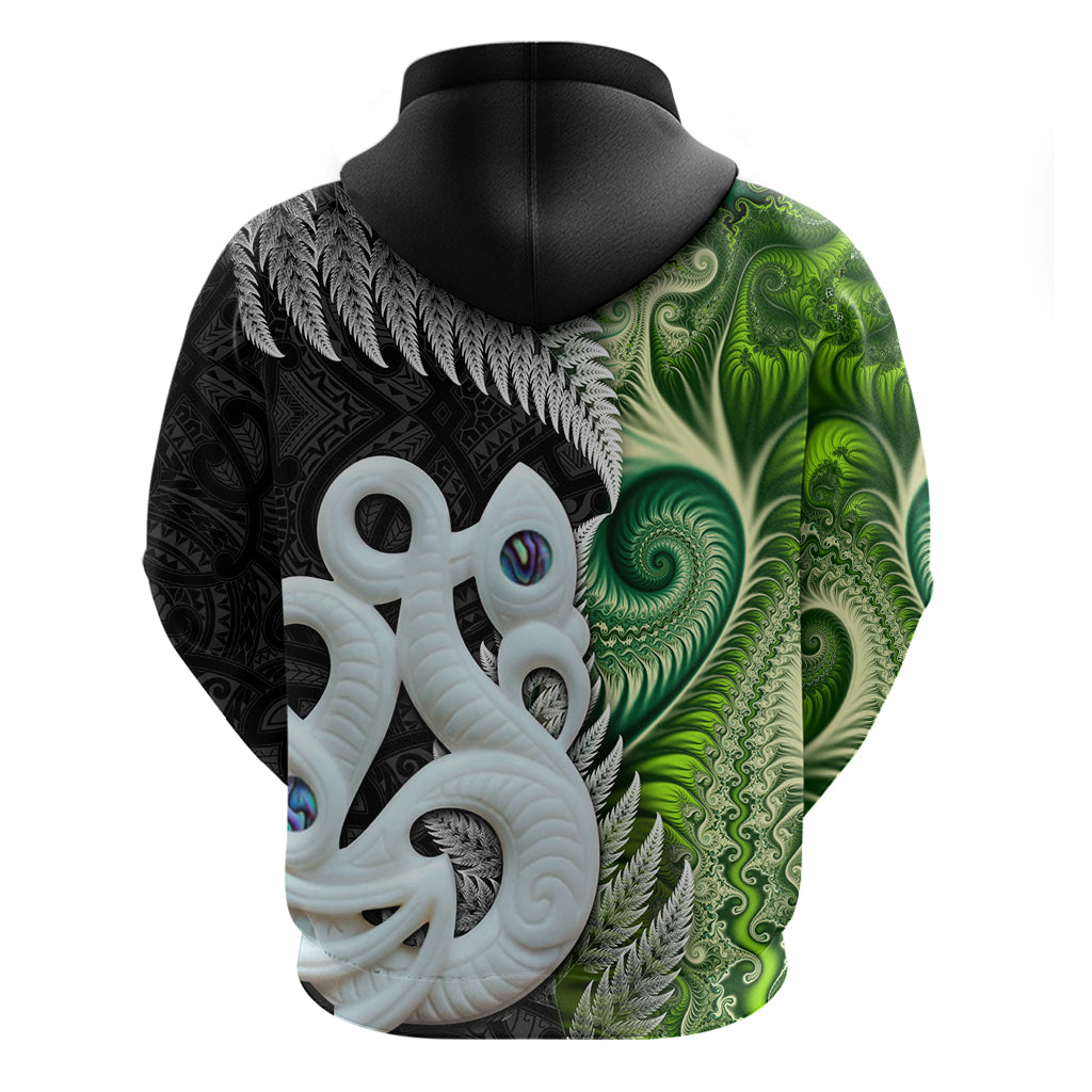 New Zealand Koru Natural Zip Hoodie Manaia and Silver Fern Maori Pattern LT03 - Polynesian Pride