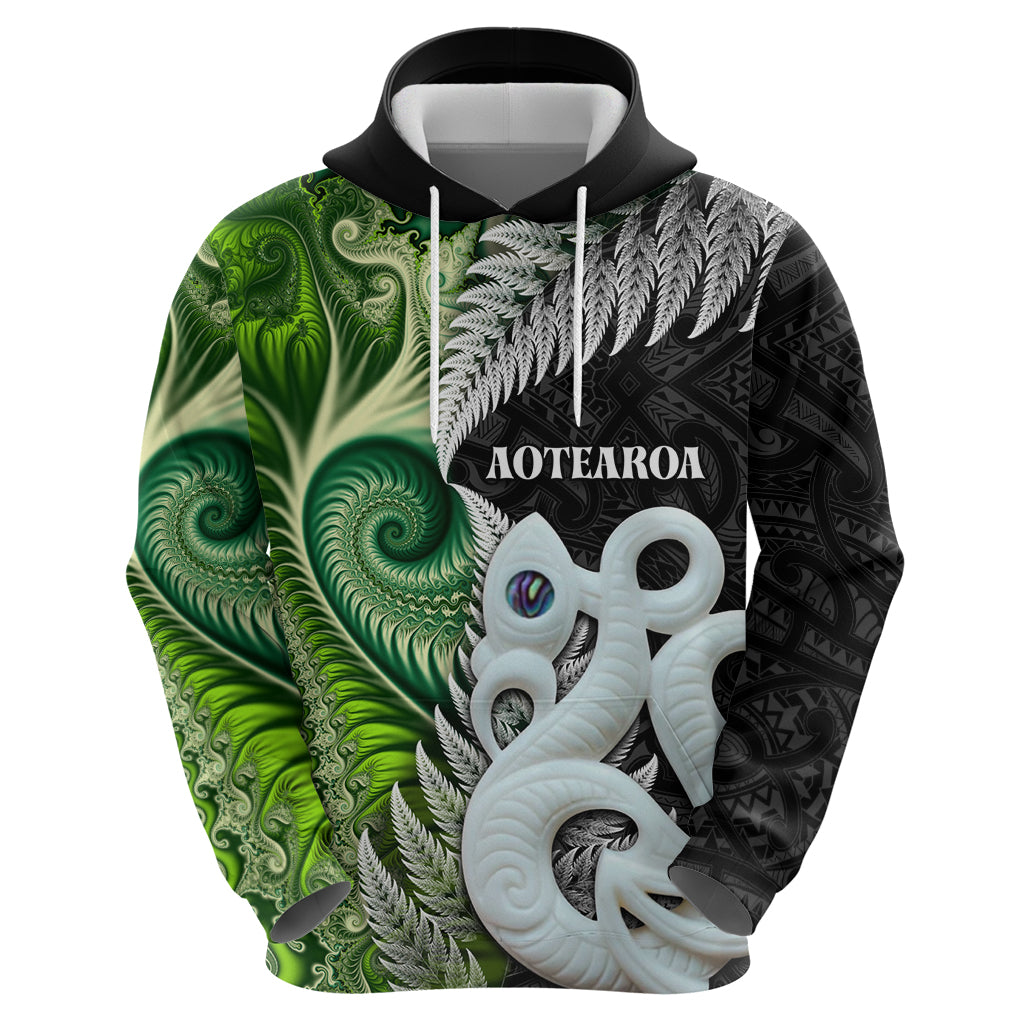 New Zealand Koru Natural Zip Hoodie Manaia and Silver Fern Maori Pattern LT03 - Polynesian Pride