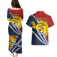 Kiribati Independence Day Couples Matching Puletasi and Hawaiian Shirt Polynesian and Melanesian Art Tattoo
