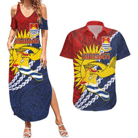 Kiribati Independence Day Couples Matching Summer Maxi Dress and Hawaiian Shirt Polynesian and Melanesian Art Tattoo