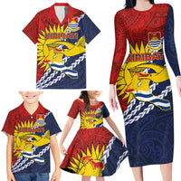 Kiribati Independence Day Family Matching Long Sleeve Bodycon Dress and Hawaiian Shirt Polynesian and Melanesian Art Tattoo