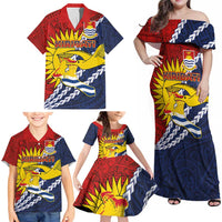 Kiribati Independence Day Family Matching Off Shoulder Maxi Dress and Hawaiian Shirt Polynesian and Melanesian Art Tattoo