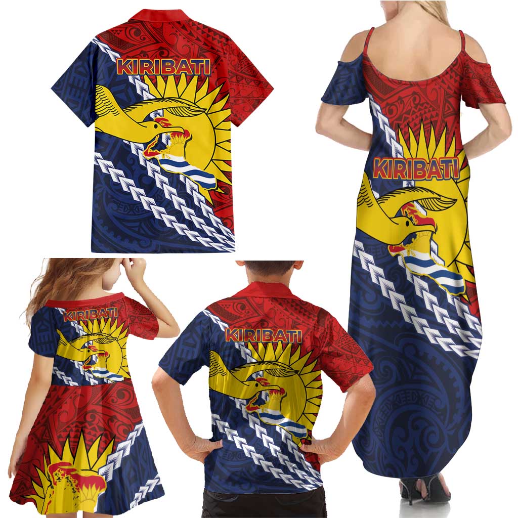 Kiribati Independence Day Family Matching Summer Maxi Dress and Hawaiian Shirt Polynesian and Melanesian Art Tattoo