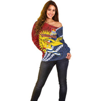 Kiribati Independence Day Off Shoulder Sweater Polynesian and Melanesian Art Tattoo