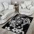 Guam Dolphins Tribal Tattoo Area Rug Polynesian Art and Tropical Flower Grayscale