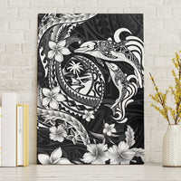 Guam Dolphins Tribal Tattoo Canvas Wall Art Polynesian Art and Tropical Flower Grayscale