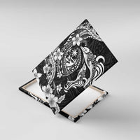 Guam Dolphins Tribal Tattoo Canvas Wall Art Polynesian Art and Tropical Flower Grayscale