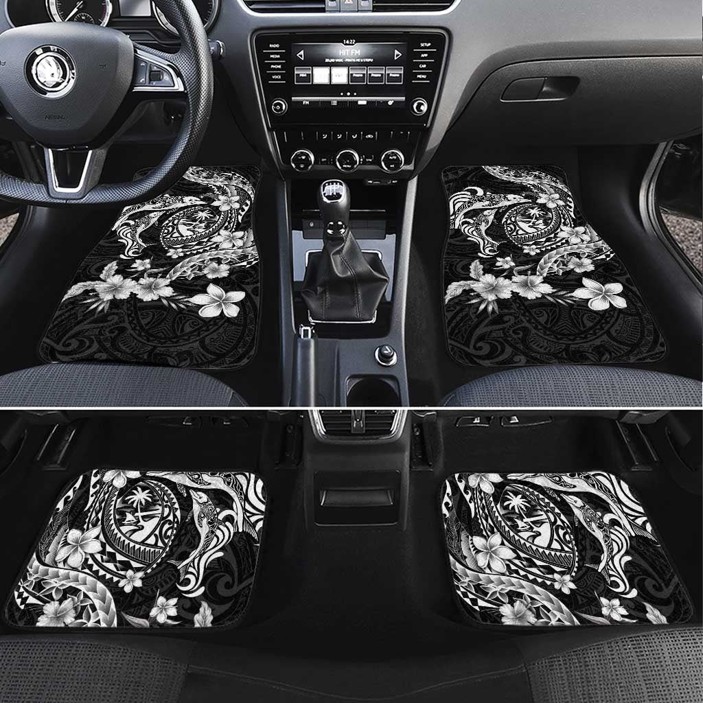 Guam Dolphins Tribal Tattoo Car Mats Polynesian Art and Tropical Flower Grayscale