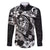 Guam Dolphins Tribal Tattoo Family Matching Long Sleeve Bodycon Dress and Hawaiian Shirt Polynesian Art and Tropical Flower Grayscale
