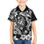 Guam Dolphins Tribal Tattoo Family Matching Off The Shoulder Long Sleeve Dress and Hawaiian Shirt Polynesian Art and Tropical Flower Grayscale