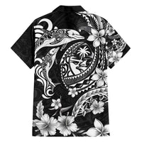 Guam Dolphins Tribal Tattoo Family Matching Off Shoulder Maxi Dress and Hawaiian Shirt Polynesian Art and Tropical Flower Grayscale