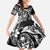 Guam Dolphins Tribal Tattoo Family Matching Short Sleeve Bodycon Dress and Hawaiian Shirt Polynesian Art and Tropical Flower Grayscale