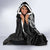 Guam Dolphins Tribal Tattoo Hooded Blanket Polynesian Art and Tropical Flower Grayscale
