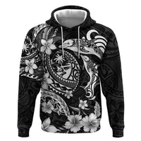 Guam Dolphins Tribal Tattoo Hoodie Polynesian Art and Tropical Flower Grayscale