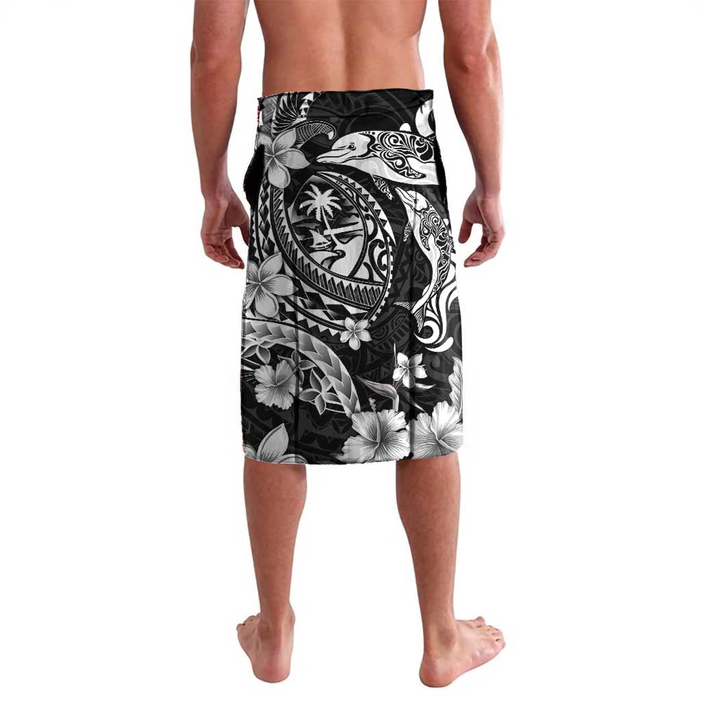 Guam Dolphins Tribal Tattoo Lavalava Polynesian Art and Tropical Flower Grayscale