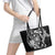 Guam Dolphins Tribal Tattoo Leather Tote Bag Polynesian Art and Tropical Flower Grayscale