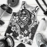 Guam Dolphins Tribal Tattoo Men Tank Top Polynesian Art and Tropical Flower Grayscale