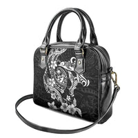 Guam Dolphins Tribal Tattoo Shoulder Handbag Polynesian Art and Tropical Flower Grayscale