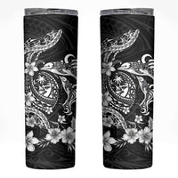 Guam Dolphins Tribal Tattoo Skinny Tumbler Polynesian Art and Tropical Flower Grayscale