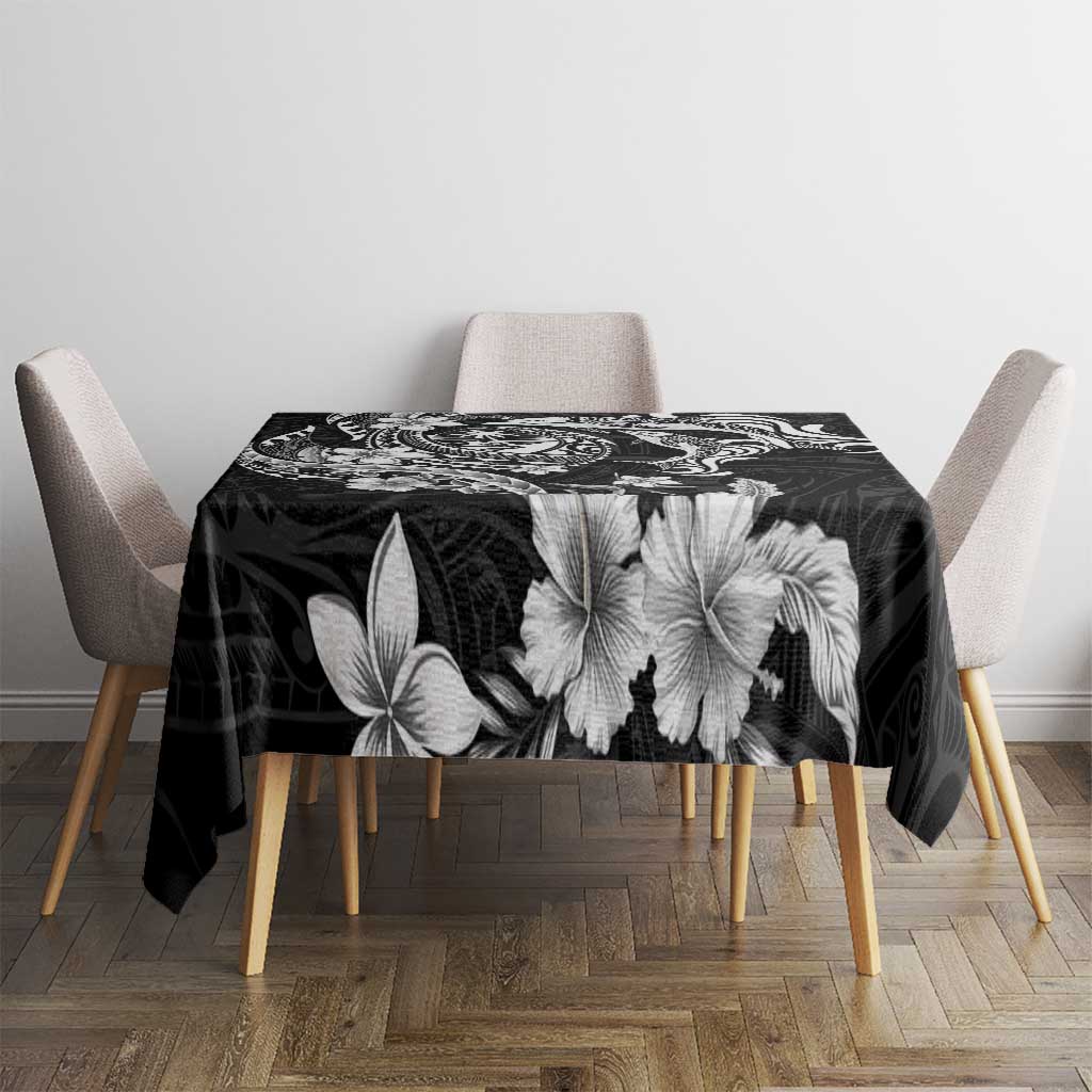 Guam Dolphins Tribal Tattoo Tablecloth Polynesian Art and Tropical Flower Grayscale