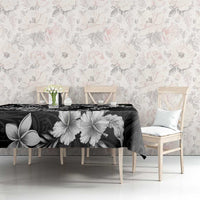 Guam Dolphins Tribal Tattoo Tablecloth Polynesian Art and Tropical Flower Grayscale