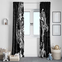 Guam Dolphins Tribal Tattoo Window Curtain Polynesian Art and Tropical Flower Grayscale