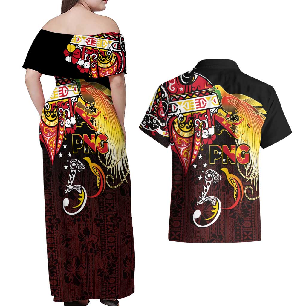 Papua New Guinea 2025 Couples Matching Off Shoulder Maxi Dress and Hawaiian Shirt 50th Independence Day Anniversary